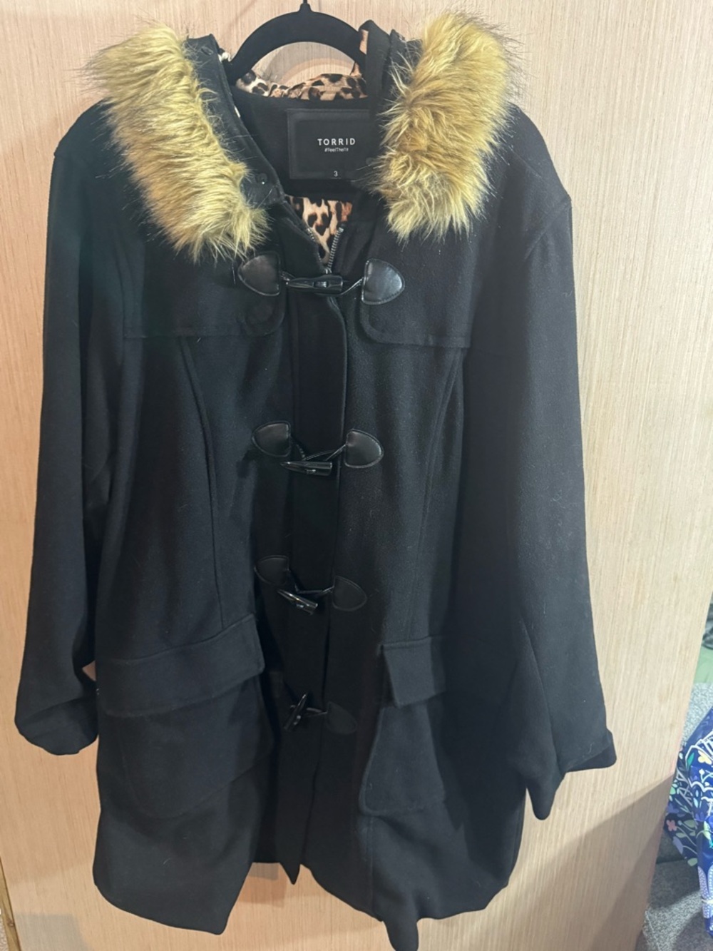 Torrid Toggle Coat with Fur Trim - Brushed Ponte Black Size 3X Mid Length